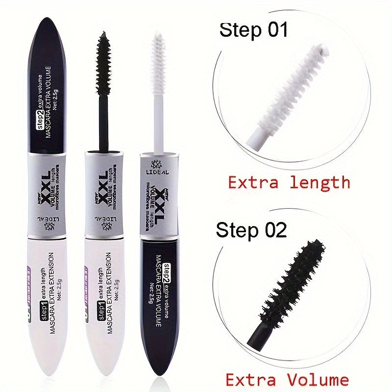 All-Day Eye Drama: Waterproof, Double-Ended Mascara for Volume, Length, and Curl - Black, Suits All Skin Types