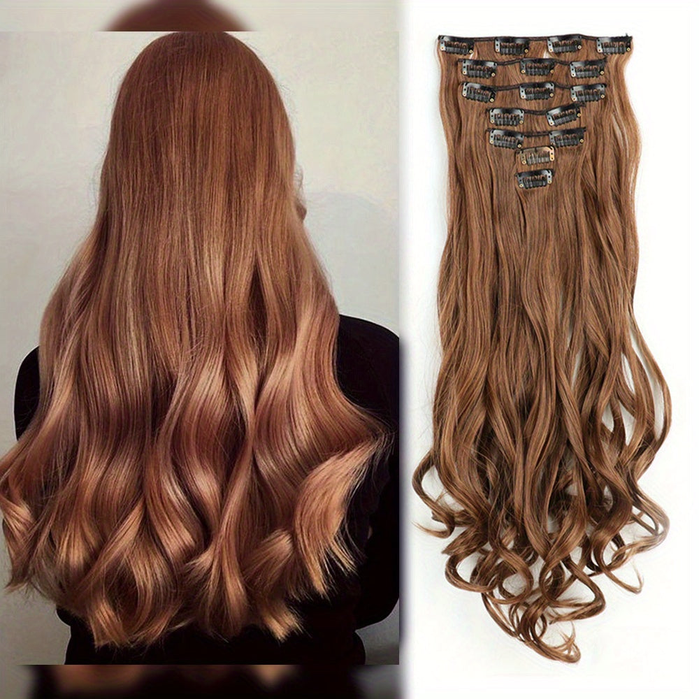 Clip In Hair Extensions 7 PCS Full Head 22 Inch Long Curly Wavy Synthetic Clip Hair Pieces Wavy Hair Pieces For Women Girls Hair Clips Hair Accessories Halloween Christmas