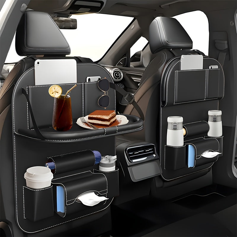 Car Backseat Organizer, Folding Rear Seat Car Parts, Road Trip Car Accessories, Multi-function Backrest Storage Trash Can, Large Storage Bag, Notebook, Dining Table, Tray