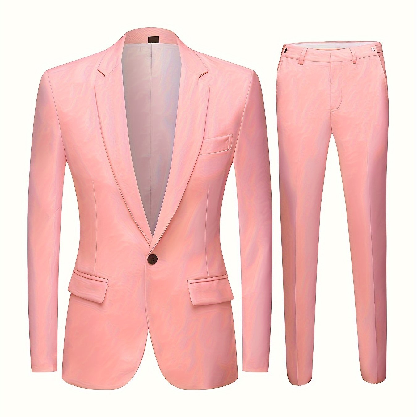 2pcs/set Classic Solid Color One Button Lapel Business Suits - Men's Formal Wear for Wedding, Job Interview, and Special Occasions - High-Quality Blazer and Pants Set