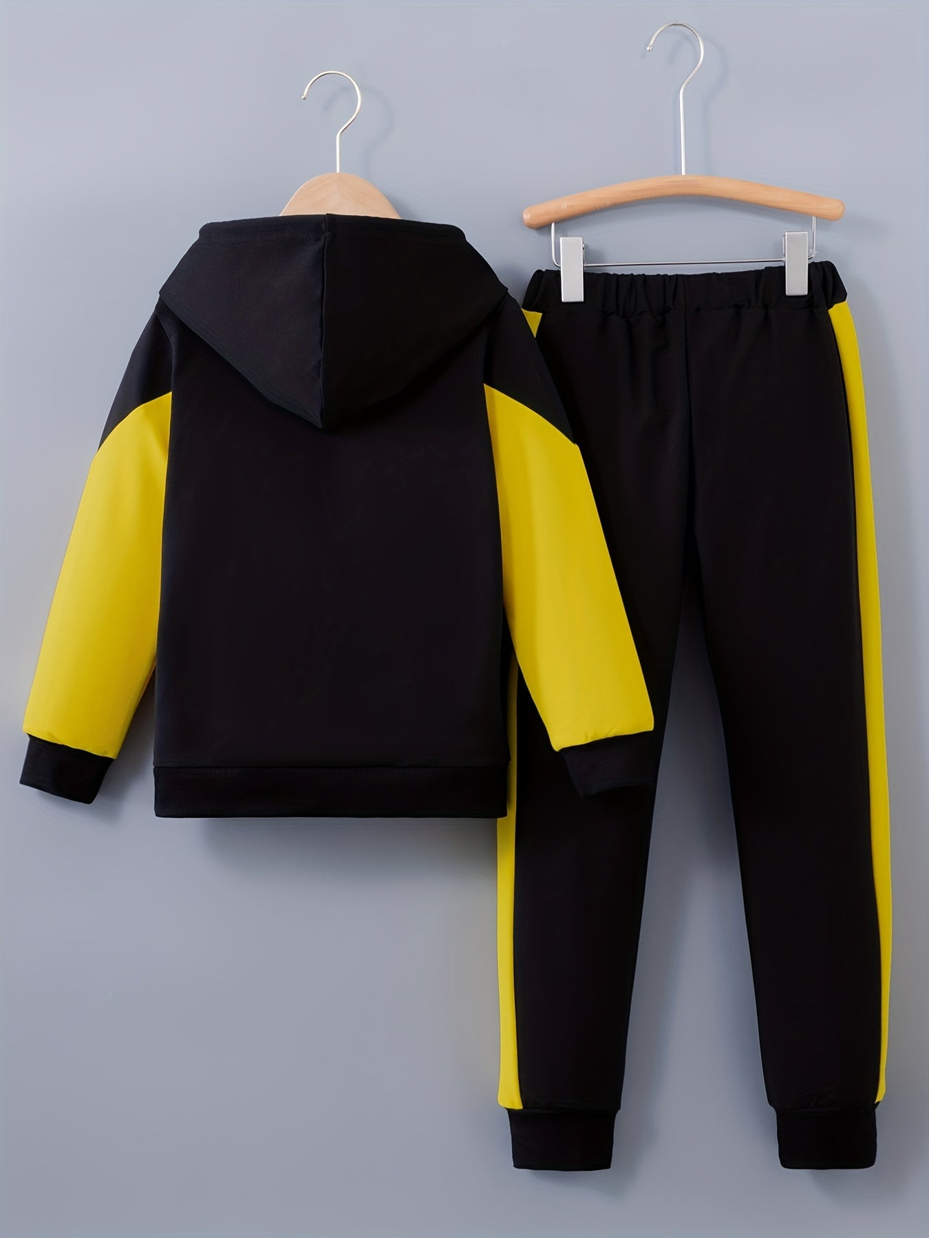 Boys' Stylish Color Block "MASTOR" Hoodie & Jogger Set - Cozy Polyester, Drawstring, Fall/Winter Casual Outfit, Jogging Suits, Perfect for Outdoor