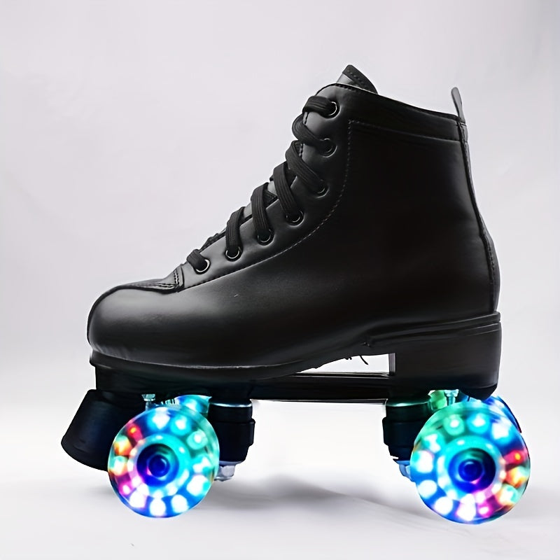 Boys Trendy Four Wheeled Light Up Roller Skate Shoes, Anti-skid High Top Lace-up Professional Sneakers