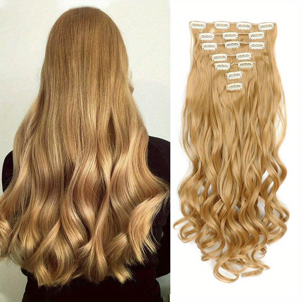 Clip In Hair Extensions 7 PCS Full Head 22 Inch Long Curly Wavy Synthetic Clip Hair Pieces Wavy Hair Pieces For Women Girls Hair Clips Hair Accessories Halloween Christmas