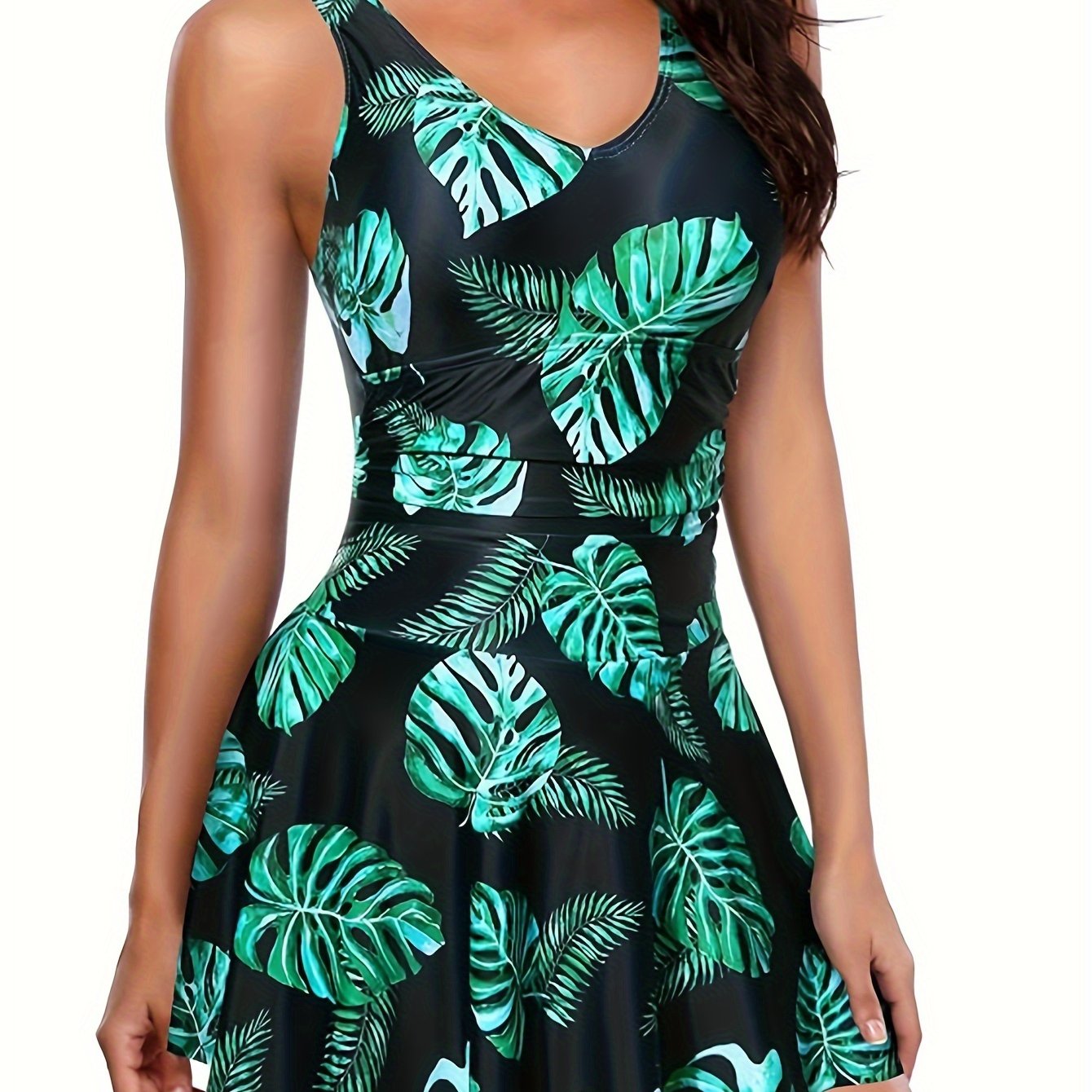 [One-piece Ruched Swimsuit Tummy Control] Printed Ruched One-piece Swimsuit, Tummy Control Stretchy Swim Dress Bathing Suits, Women's Swimwear & Clothing