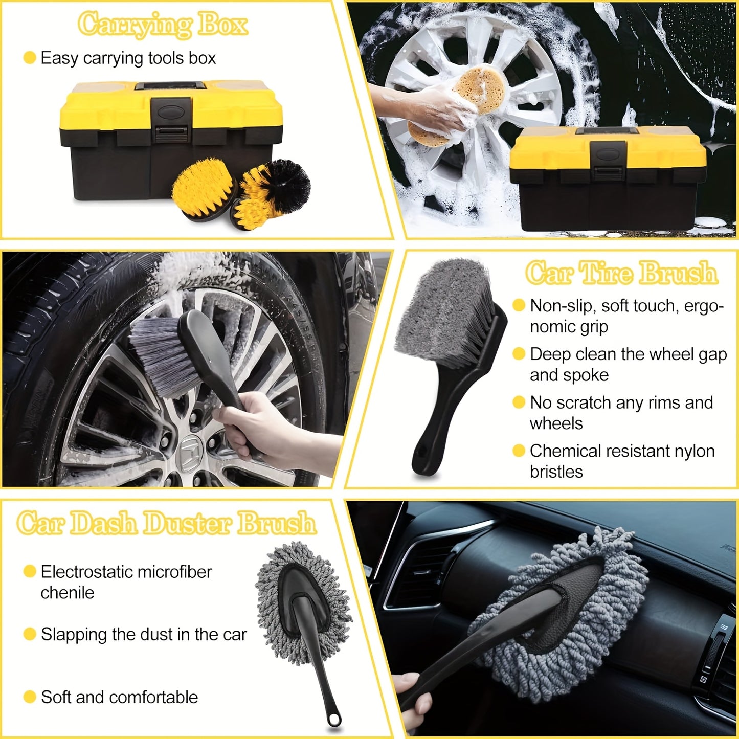 35pcs Car Detail Kit, Car Detail Brush Kit, Car Wash Kit, Car Parts, Car Cleaning Tool Kit, for Interior, Exterior, Wheels, Car Cleaning Brushes, Car Interior Dust Brush, Car Interior Cleaner, Car Cleaning Accessories, Vehicl