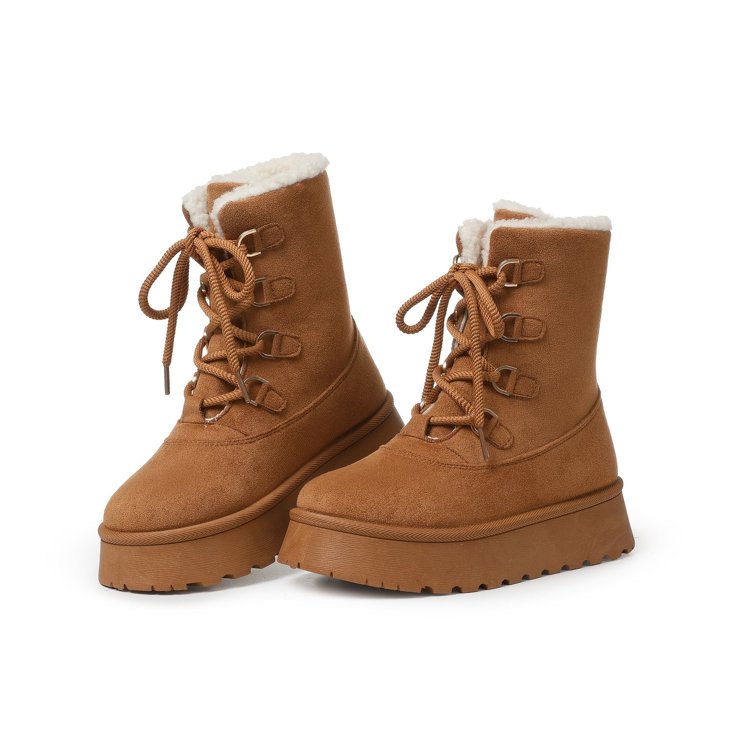 Snow Boots Platform Boots Winter Boots For Women Mid Calf Lace Up Women'S Boot Cozy Boots Fleece Lined Boots Trending Shoes For Womens Warm Faux Fur Shoes