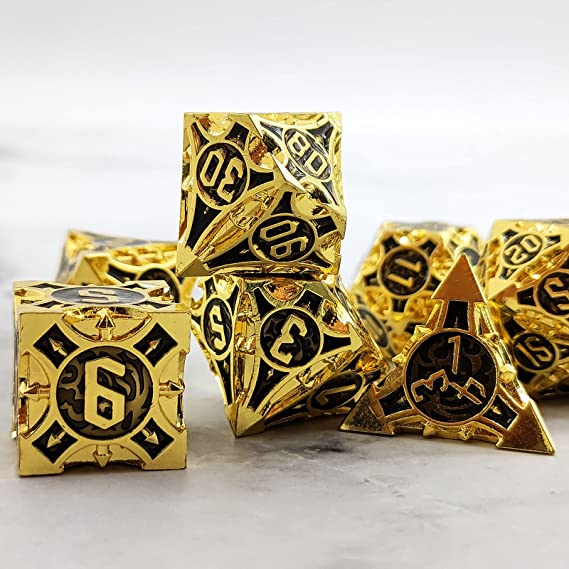 Metal Dice Set, 7 Die Metal Polyhedral Dice Set With Gift Metal Box And Golden Number For Metal Dice Set Christmas, Halloween, Thanksgiving Gift, gaming gift