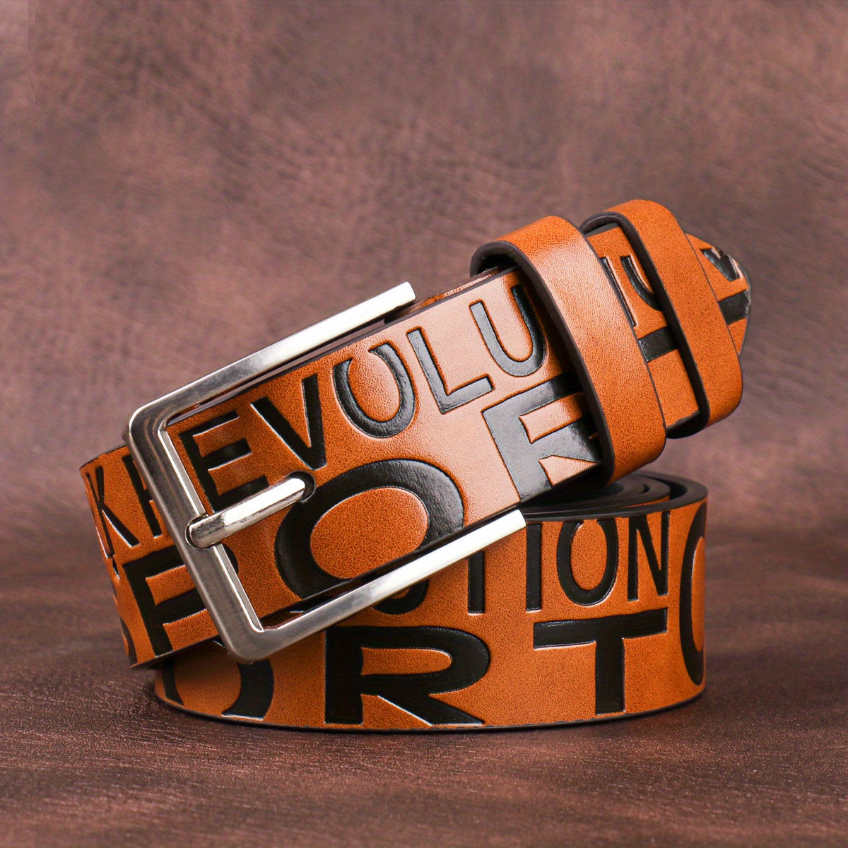Men'S Sporty Faux Leather Belt with Buckle - "EVOLUTION" Design, Brown, Perfect for Suits, Jeans, and Uniforms, Belt for Clothes