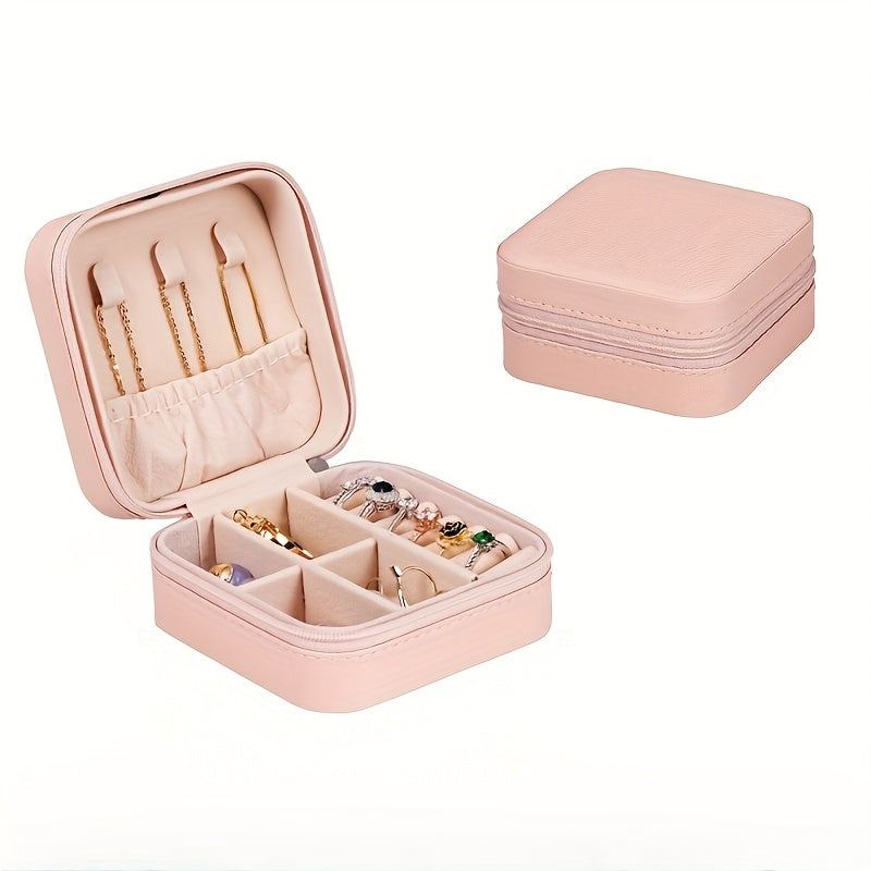 ZFOCEAN Portable Jewelry Organizer Box with Zipper Closure - Compact Travel Case, Soft Interior Lining, Elegant Beige/White/Black - for Rings, Earrings, Necklaces, Bracelets - Perfect Gift for Women, Birthday, Christmas, Vale