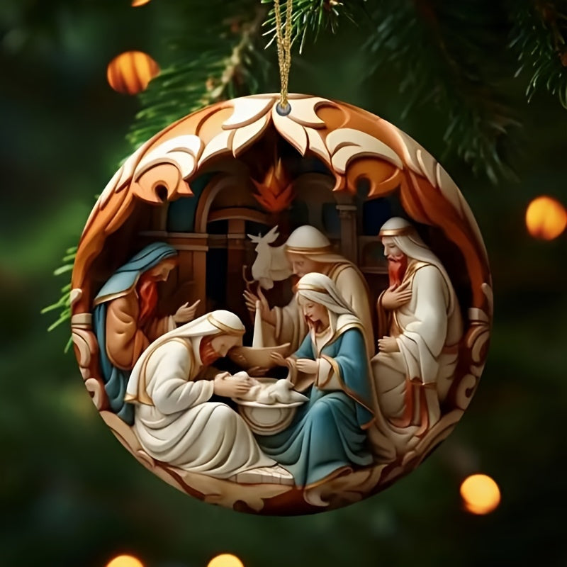 [Trending] 12pcs Handcrafted Wooden Nativity Scene Set - Full Moon Design Christmas Ornaments for Tree, Home & Holiday Decor