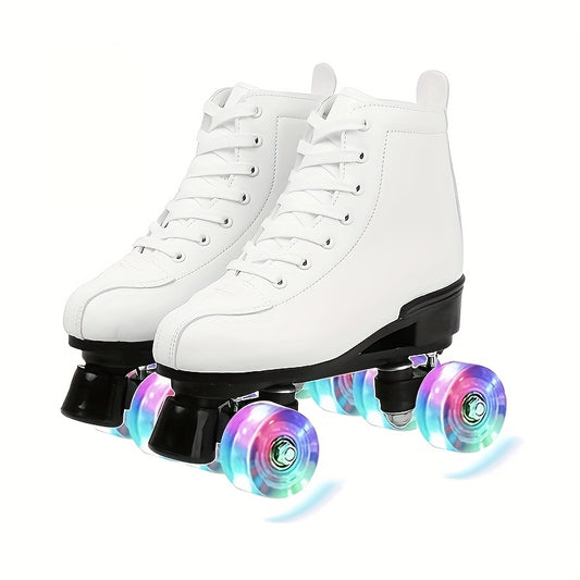 Boys Trendy Four Wheeled Light Up Roller Skate Shoes, Anti-skid High Top Lace-up Professional Sneakers