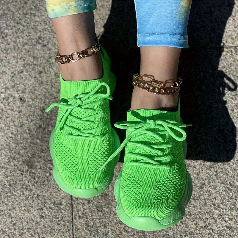 Women's Platform Mesh Sneakers, Low Top Lace Up Round Toe Casual Shoes, Women's Breathable Sport Shoes