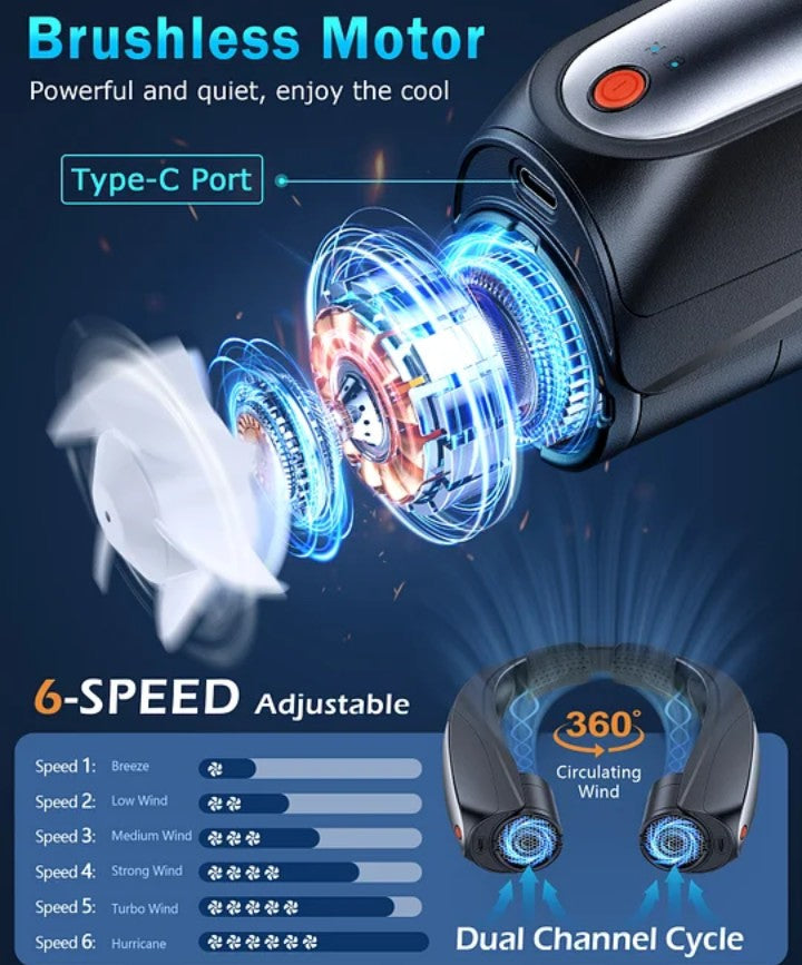 Best rechargeable portable Fan wearable Leafless bladeless small Fan Mini cooling hanging neck Fan.